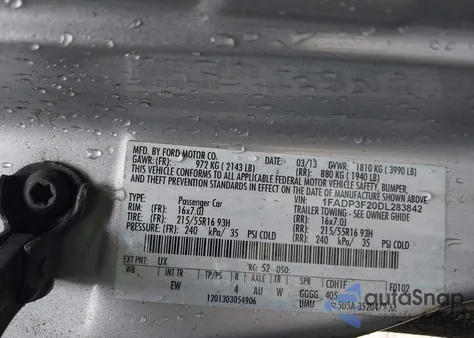 2013 Ford Focus Se из США, поврежденный, VIN 1FADP3F20DL283842